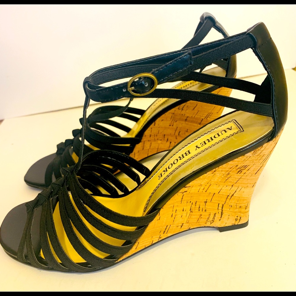 Audrey Brooke Black Wedge Dress Sandals